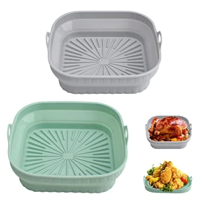 Afbeelding van 2 stuks siliconen vorm voor heteluchtfriteuse, 20,5 cm, herbruikbaar, airfryer, pot, opvouwbaar bakpapier, siliconenmat accessoires, heteluchtfriteuse