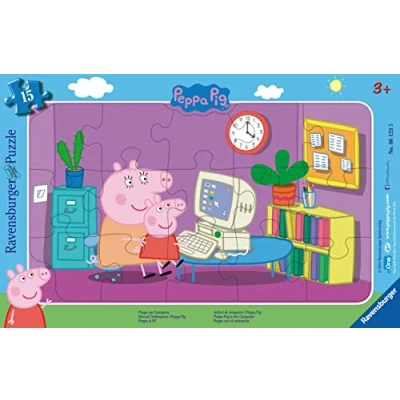 Afbeelding van Ravensburger frame puzzel Peppa pig: op de computer, 15 delig