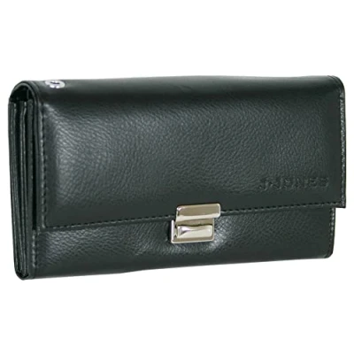 Afbeelding van J.Jones echt lederen kelnerportemonnee taxi portemonnee zwart dames heren met groot muntvak 18 x 10,5 cm