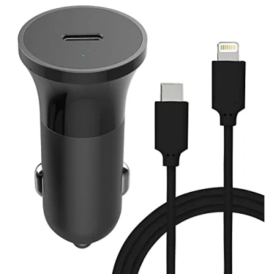 Afbeelding van Bigben Connected, USB C autolader 20W Power Delivery C/Lightning kabel, Zwart