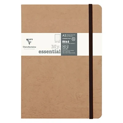 Afbeelding van Clairefontaine 79343C Collectie Age Bag Elastisch Gebonden Notitieboek My Essential Tabakkleur A5 14,8x21cm 192 Genummerde DOT pagina&#039;s Ivoorwit Papier 90g Gelamineerde Lederachtige Cover