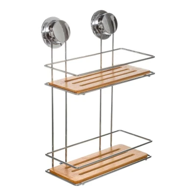 Afbeelding van 5Five Doucherekje 2 laags metaal/ bamboe zuignap 25x13x36 cm
