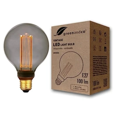 Afbeelding van greenandco® Vintage design ledlamp voor sfeerverlichting, E27, G95, Edison gloeilamp, 4 W, 100 lm, 1800 K, smoke, extra warmwit, 320 graden, 230 V, flikkervrij, niet dimbaar, 2 jaar garantie