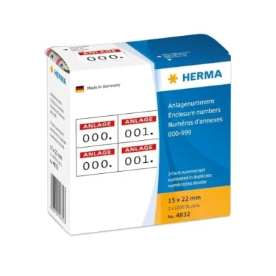 Afbeelding van Herma Bijlagenummers zelfklevend 2 fach 15x22 mm opdruk rood, 0 999