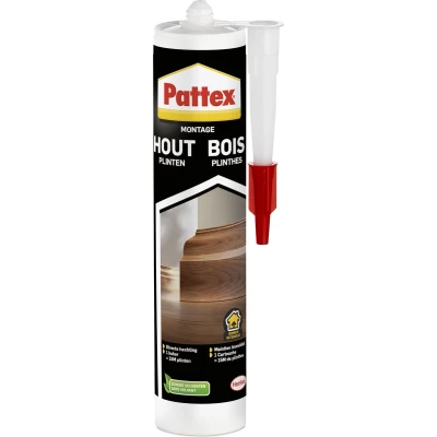 Afbeelding van Pattex Hout &amp; Plinten Montagekit 380 g Speciaal ontworpen voor Sterke Hechting en Duurzaamheid Gemakkelijk aan Te Brengen Gebruiken.
