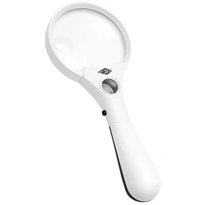 Afbeelding van Wedo 2717550 professioneel vergrootglas, 3 leds, 2,5 x 4,5 12 vergroting, lensdiameter 9 cm, ergonomische handgreep, incl. batterijen, wit/zwart