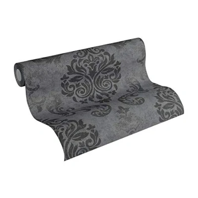 Afbeelding van A.S. Création Vliesbehang Barok Behang in Zwart, Zilver en Grijs voor Verschillende Ruimtes Wandbehang 10,05 m x 0,53