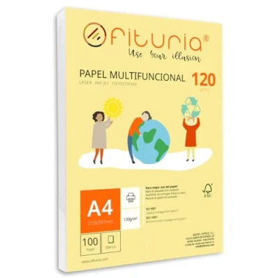 Afbeelding van Verpakking met 100 witte A4 vellen, 120 g printerpapier, multifunctioneel kopieerpapier voor school en kantoor. Ideaal laserprinters, inkjetprinters of kopieerapparaten Ofituria