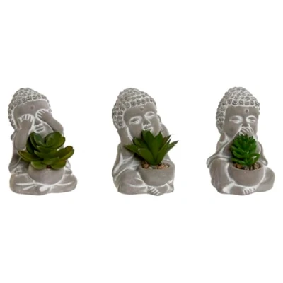 Afbeelding van Decoratieve plant Home ESPRIT Polyethyleen Cement Boeddha Orientaals 8,5 x 7 11 cm (3 Stuks)