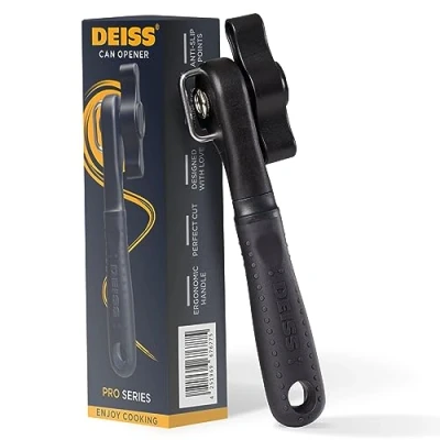 Afbeelding van Deiss Pro Heavy Duty Can Opener Manual Smooth Edge, Handheld With Soft Touch Handle, Rust Proof Safety Oversized Easy Turn Knob, Best Large Lid Openers (BLACK)