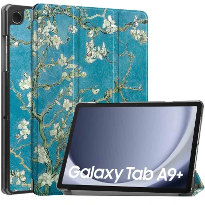 Afbeelding van Samsung Galaxy Tab A9 Plus Hoes: iMoshion Design Trifold Bookcase Green Plant Kunstleder Tablet Hoezen