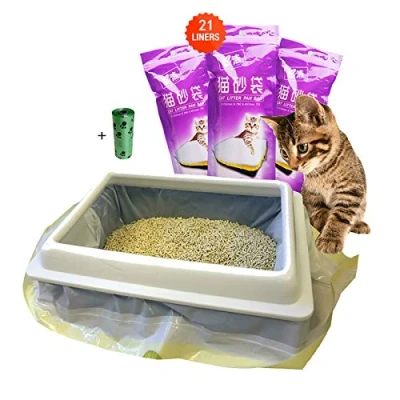 Afbeelding van Kattenbak Kattenbakzakken Tas met trekkoord 3 verpakkingen van (21 zakken), 91,5 x 45,7 cm, geschikt voor middelgrote en grote toiletten, extra afvalzak huisdieren 1 rol (15 zakken)
