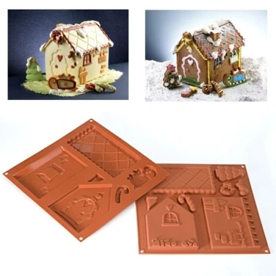 Afbeelding van Silikomart Chocolade Vormset Koekhuisje 180x115 h160mm set/2