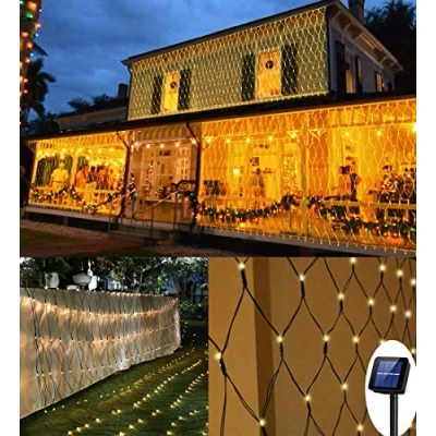 Afbeelding van 200 LED zonne netlicht, 3 m x 2 mesh fee lichtslingers, 8 modi outdoor weerbestendige gordijnverlichting, automatisch aan/uit boomwikkel kerst decoratief licht voor balkon hek tuin achtertuin (warm