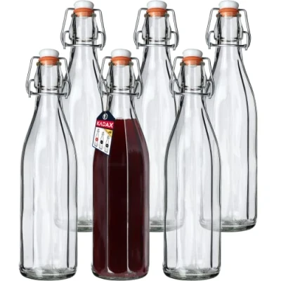 Afbeelding van Kadax Universele fles met beugelsluiting, dichte beugelfles, vintage glazen fles, drinkfles, likeurfles, sapfles, 1000 ml, 6 stuks