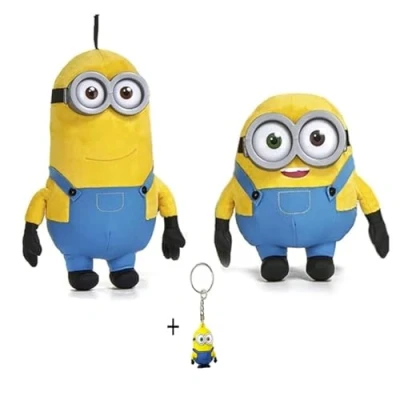 Afbeelding van Play by Minions Rise of Gru Pluche dier, premium knuffeldier, nieuwe keuze, Bob, Otto, Kevin, Stuart, Dave met pvc ogen, originele licentie (Bob + Kevin 3D sleutelhangers, verpakking
