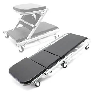 Afbeelding van 2 in 1 montageligplank &amp; werkplaatsstoel 101x44x12 cm gepolsterde ligvlak 6 wielen tot 150 kg