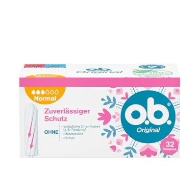 Afbeelding van o.b. Origineel normaal (7 x 32 stuks), tampons voor middelgrote tot sterkere dagen, met gebogen groeven betrouwbare bescherming en een schoon gevoel