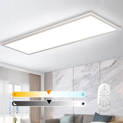 Afbeelding van Led plafondlamp, dimbaar, 100 x 25 cm, 28 W, met afstandsbediening en geheugenfunctie, indirect licht, 2700 K 6500 K, ultradunne lamp voor kantoor, woonkamer, keuken