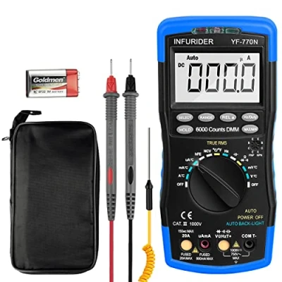Afbeelding van INFURIDER 770N Digitale multimeter 6000 tellingen Auto variërend AC DC Amp Volt Ohm meter Spanningstester voor capaciteit, continuïteit en diode, multi elektrische tester met mechanische