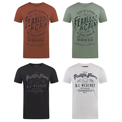 Afbeelding van riverso RIVLeon T Shirt voor heren, 4 Pack, ronde hals, korte mouwen, print, 100% katoen, regular fit, groen, blauw, wit, grijs, rood, oranje, S, M, L, XL, 2XL, 3XL, 4XL, 5XL