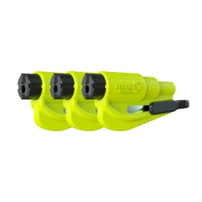 Afbeelding van resqme autobeveiligingssleutelhanger, raambreker en veiligheidsgordelsnijder, noodhamer, gemaakt in de VS, geel, set van 3