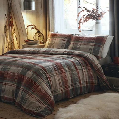Afbeelding van Dreams &amp; Drapes Connolly 100 procent geborsteld katoenen dekbedovertrek in rood, super kingsize