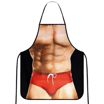 Afbeelding van TOPWAYS® Grappige Koken Nieuwigheid Schort, Sexy Keuken Schort BBQ Party MuscleNerd Volwassen Voor Mannen Gift