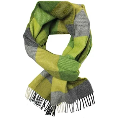 Afbeelding van Rotfuchs Wollen sjaal, wintersjaal, herensjaal, geruit, modieus, wol, made in Germany, groen, 180x30cm
