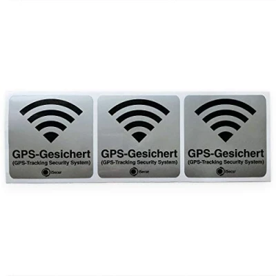 Afbeelding van Hin_375 Stickerset, 3 stuks, GPS beveiligd, zilver, 6 x cm, waarschuwing tracking beveiligingssysteem, alarmbeveiligd, buitenklevend