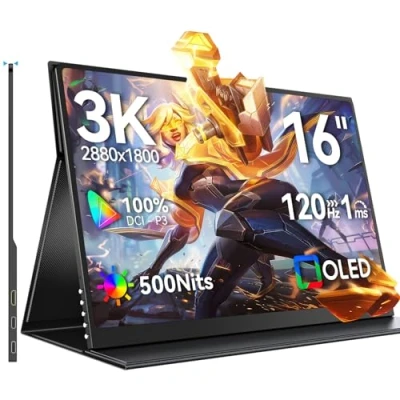Afbeelding van Draagbare Monitor OLED 3K 120Hz 16 Inch met 100000:1 500 Nits 2880*1800 16:10 DCI P3 1ms Responstijd Scherm Mini HDMI USB C voor PC Laptop Smartphone Gameconsoles, Metalen Behuizing, VESA Compatibel