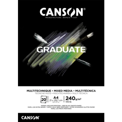 Afbeelding van Tekenblok Canson Graduate Mixed Media black paper A4 20vel 240gr