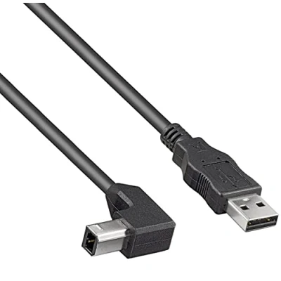 Afbeelding van PremiumCord USB 2.0 High Speed kabel M/M 0,5 m, A stekker naar B 90, aansluitkabel voor scanner enz., dubbel afgeschermd, AWG28, kleur zwart, lengte ku2ab05 90