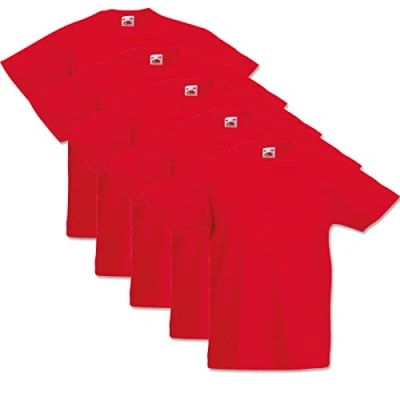 Afbeelding van Fruit of the Loom 5 T shirts voor kinderen, Valueweight, 104, 116, 128, 140, 152, diverse kleurensets, 100% katoen, rood, 12 13 Jaar
