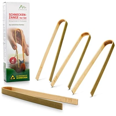 Afbeelding van Gardigo® Slakkentang, set van 4, slakkenafweer natuurlijk bamboe, voor het bestrijden plantenongedierte, ook geschikt als mini barbecuetang, suikertang, saladebestek of keukentang