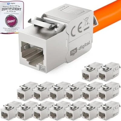 Afbeelding van 16x HB DIGITAL Cat.6a Keystone RJ 45 jack frontale module tot 500 MHz 10Gbit/s volledig afgeschermd tool less Cat6a cat6 STP vrouwelijke netwerkaansluiting voor patchpanel installatiekabel Ethernet LAN