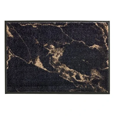 Afbeelding van slijtvaste deurmat Miami getufte 50x70 cm in antraciet taupe marmer afwasbare schoonloopmat