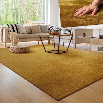 Afbeelding van Tapijt voor woonkamer Eenkleurig Wasbaar Zacht kortstondig pooltje, Maat:80x150 cm, Kleur:Geel