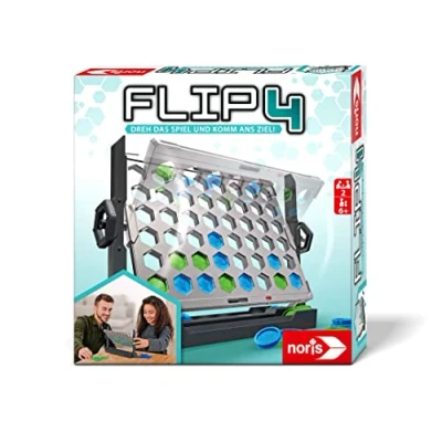 Afbeelding van Noris 606064599 Flip4 Spelklassieker, 4 delige serie om te draaien, voor kinderen vanaf 6 jaar, strategiespel 2 spelers