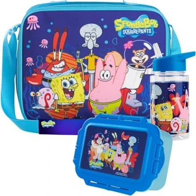 Afbeelding van Get Trend SpongeBob Squarepants Thermotas voor kinderen met lunchbox, lunch, waterfles kinderen, 3 delig, blauw (SpongeBob)