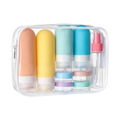 Afbeelding van KOOSREEL 17 stuks reisflessen van siliconen, navulbare en waterdichte reisfles, voor shampoo, lotion, cosmetica, reizen, BPA vrij, set