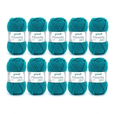 Afbeelding van Gründl Viltwol uni (wol voor vilten, breien en haken, garen van 100% scheerwol, 50 g / m, naalddikte: 8 9, 10 x g), petrol, 31 32 7,5 cm