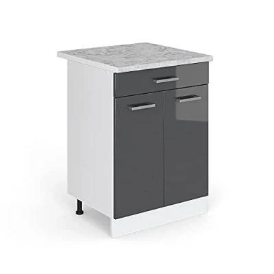 Afbeelding van Vicco Keukenonderkast &quot;R Line&quot;, Antraciet Hoogglans/Wit, 60 cm met lade en werkblad