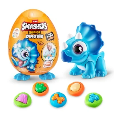 Afbeelding van Smashers Junior Dino Dig Small Egg, Triceratops, by ZURU 12+ Surprises, Dinosaurus Preschool Speelgoed, Bouwsensorisch Speel 18 maanden 3 jaar (triceratops)