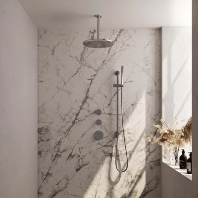 Afbeelding van BRAUER Chrome Edition thermostatische inbouw regendouche SET 18 met 30 cm douchekop en plafondarm staaf handdouche doucheslang geïntegreerde