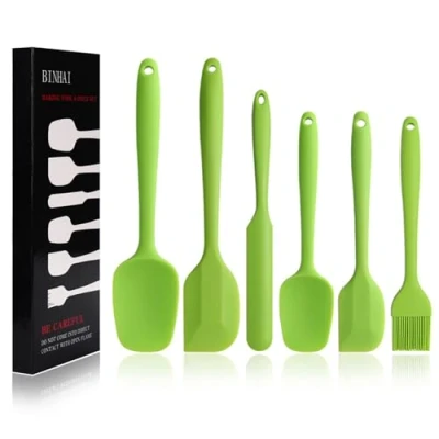 Afbeelding van BINHAI set siliconen spatels, groen, 6 stuks, niet klevende rubberen spatel met roestvrijstalen kern, hittebestendige spatel, keukengerei voor koken, bakken en mixen