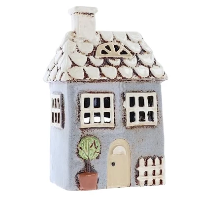 Afbeelding van Shudehill Giftware Keramische dorp aardewerk tuin huis theelichthouder, ornament kandelaar (klein grijs)