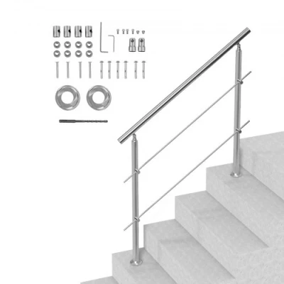 Afbeelding van VEVOR railing RVS trapleuning leuning 2 dwarsbalken 1200x104x1060mm