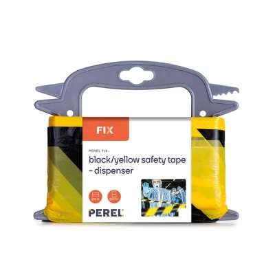 Afbeelding van Perel Afzetlint op haspel 100 m, ideaal voor tijdelijke afzettingen en evenementen, zwart/geel