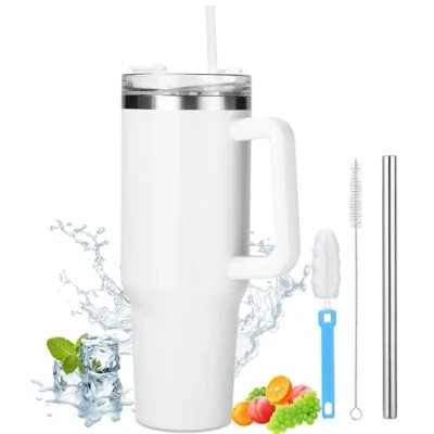 Afbeelding van Toaren Thermobeker met rietje en handvat, roestvrij staal, vacuüm isolatiebeker, koffiebeker handvat rietje, dubbelwandige 1200 ml
